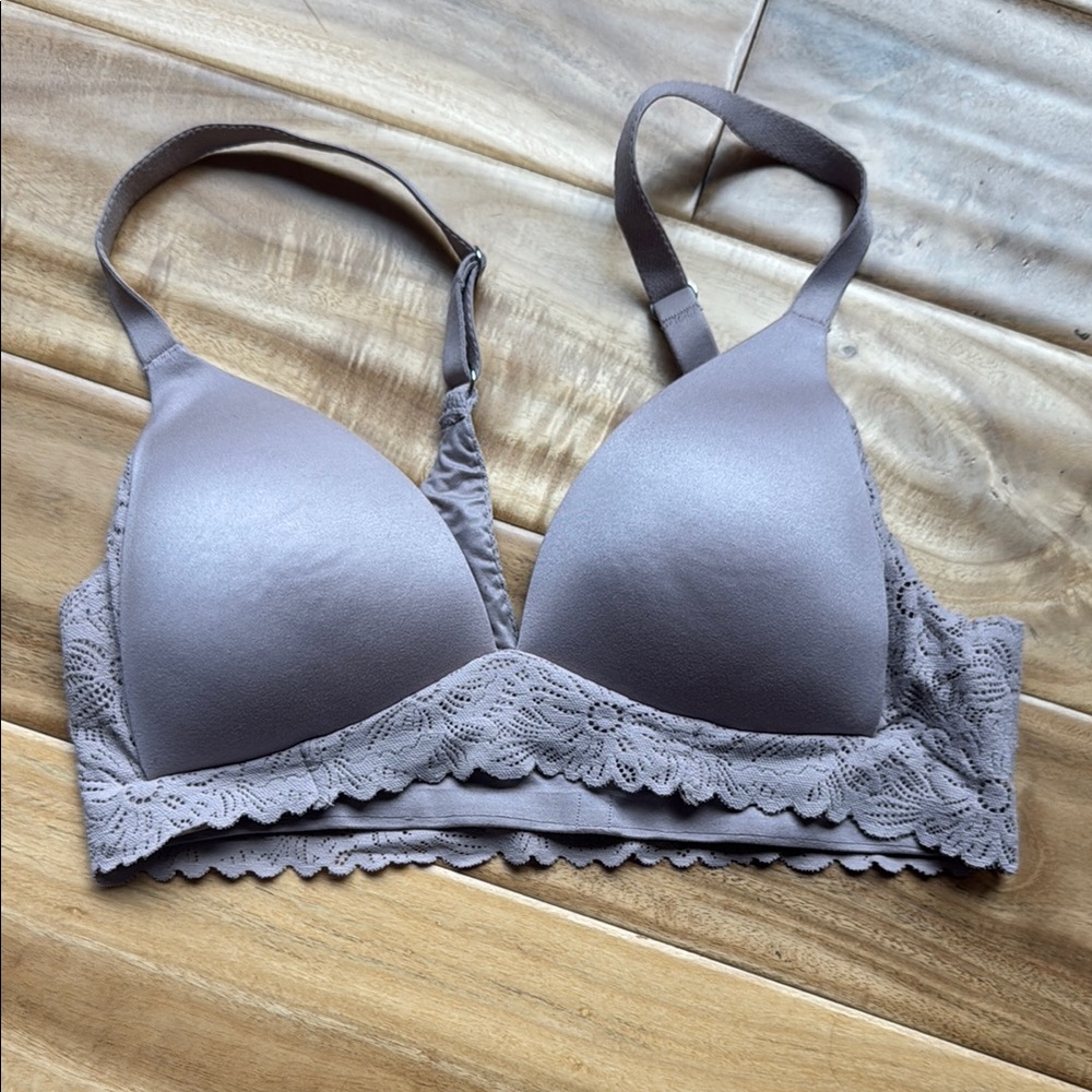 Aerie Real Sunnie Wireless Lace Trimmed Bra In Beige